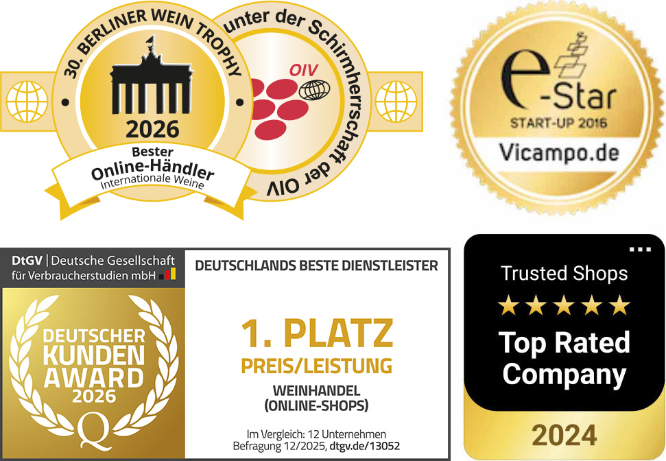 Bester Weinfachhändler Deutchland online Berlin Wine Trophy 2025 | e-Star | Deutscher Kundenaward 2026 1. Platz Weinhandel Onlineshops DtGV